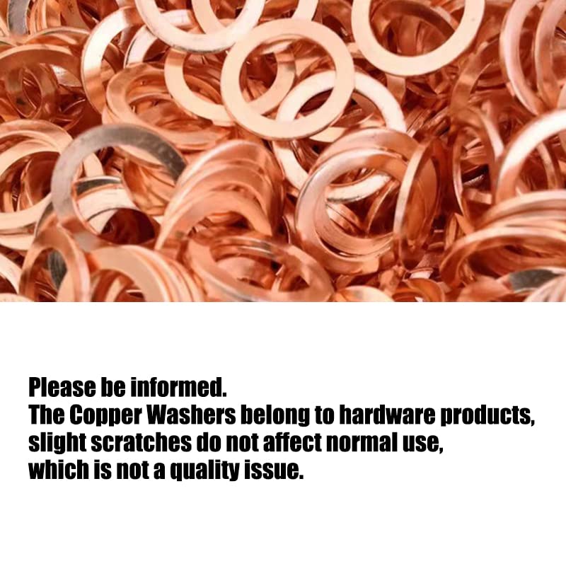 Miniatura 5 de Joywayus Juego surtido de arandelas de cobre, 200 piezas, 9 tamaños, arandelas de sellado métrico de cobre, kit de arandelas planas