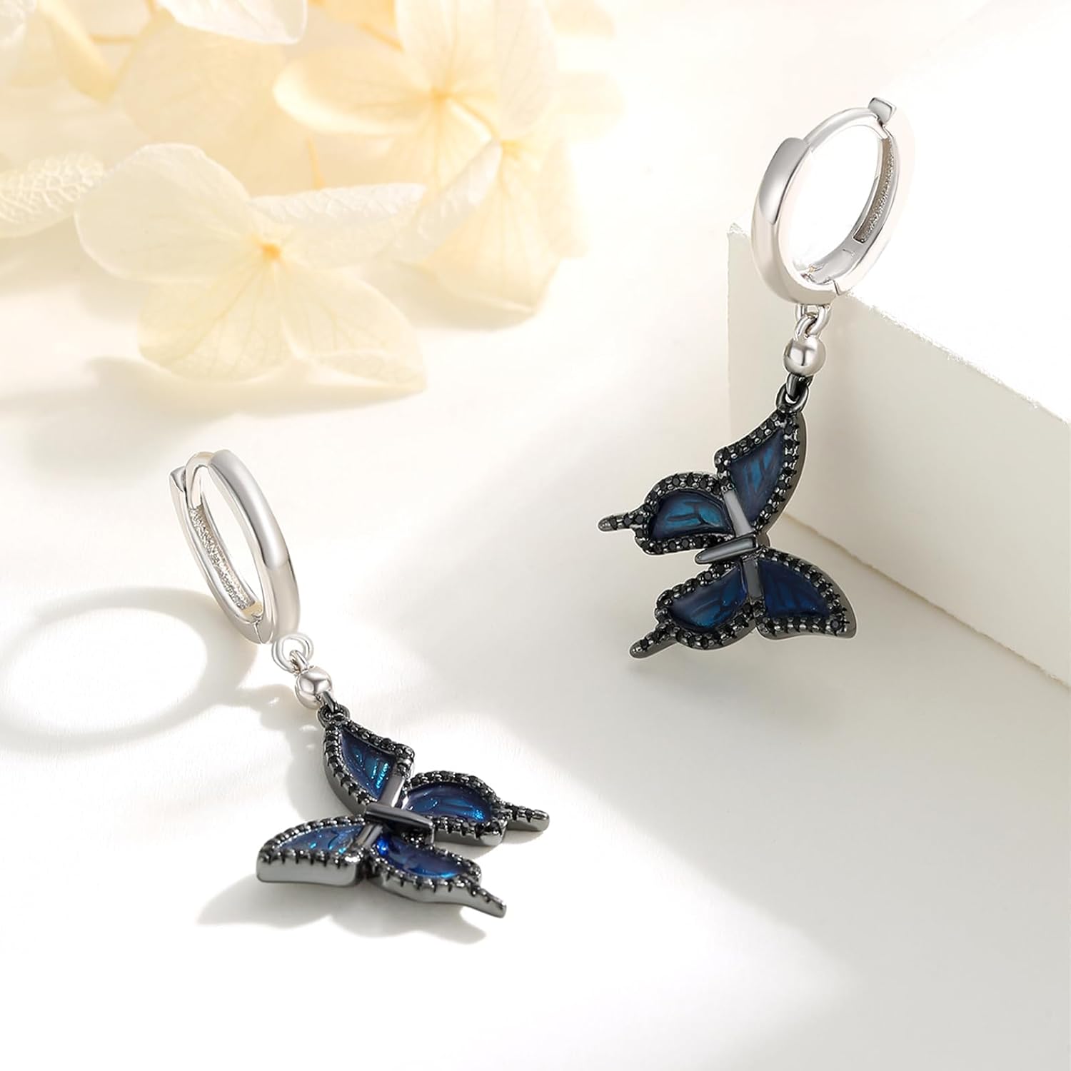 Butterfly Dangle Earrings 925 Sterling Silver Small Enamel Dripping Oil Butterflies Leverback Earring for Sensitive Ears Jewelry Mother Day for Women Girlfriend - Image 2
