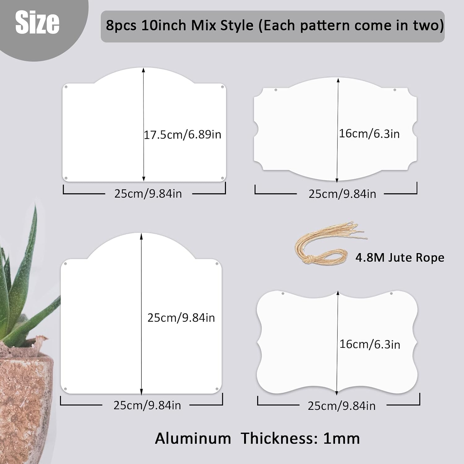 Leafcraft 8 Pack 10inch Sublimation Door Hanger Door Sign Rectangle Blanks Aluminum Double Side Printable Metal Wall Hanging Ornament for Heat Press, DIY Craft, Custom Plaque Decor (4 Mix Style)