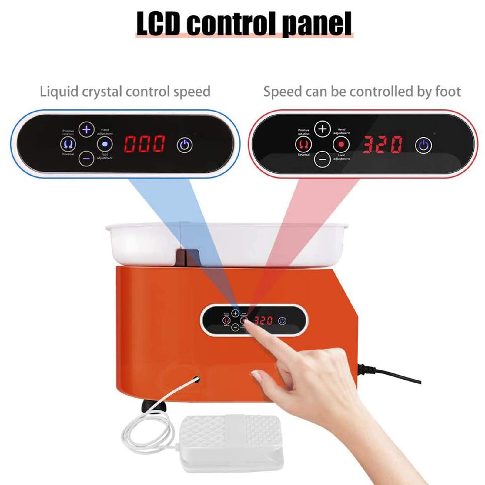 Torno de cerámica eléctrico de 350 W, máquina de cerámica de 25 cm, máquina formadora de cerámica con Pantalla LCD y Cuenco de ABS extraíble, silencioso