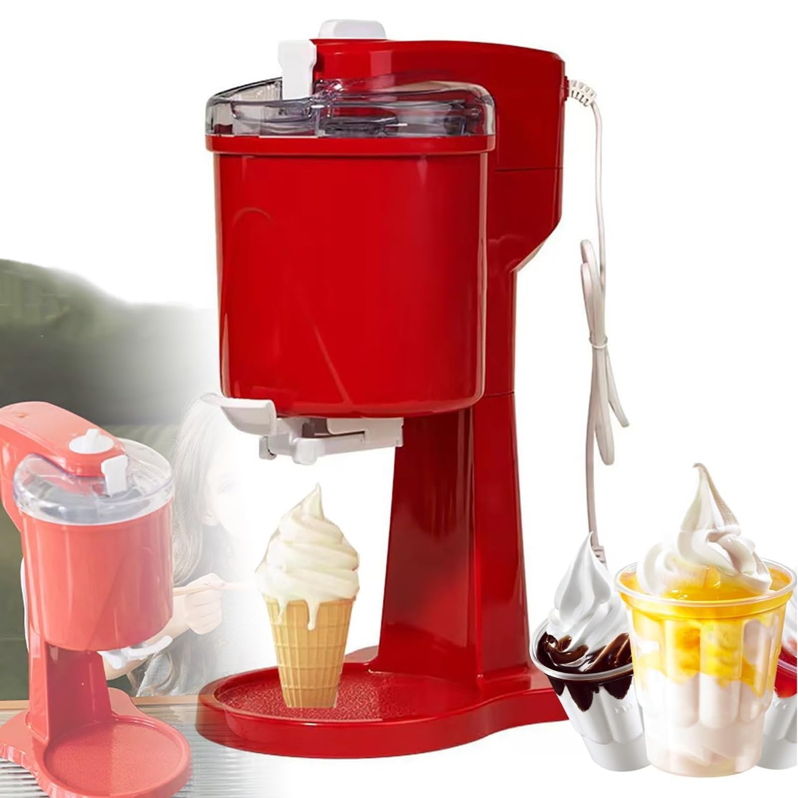 DIY Kuchenna Automatyczna Mini Maszyna do Softa z Owoców, Przenośna Mini Maszyna do Softa, Domowa Maszyna do Softa, do Lodu, Owoców, Jogurow, Zmrożonego Sorbetu, Herbatniczek ze Sniegu, Kul Lodowych