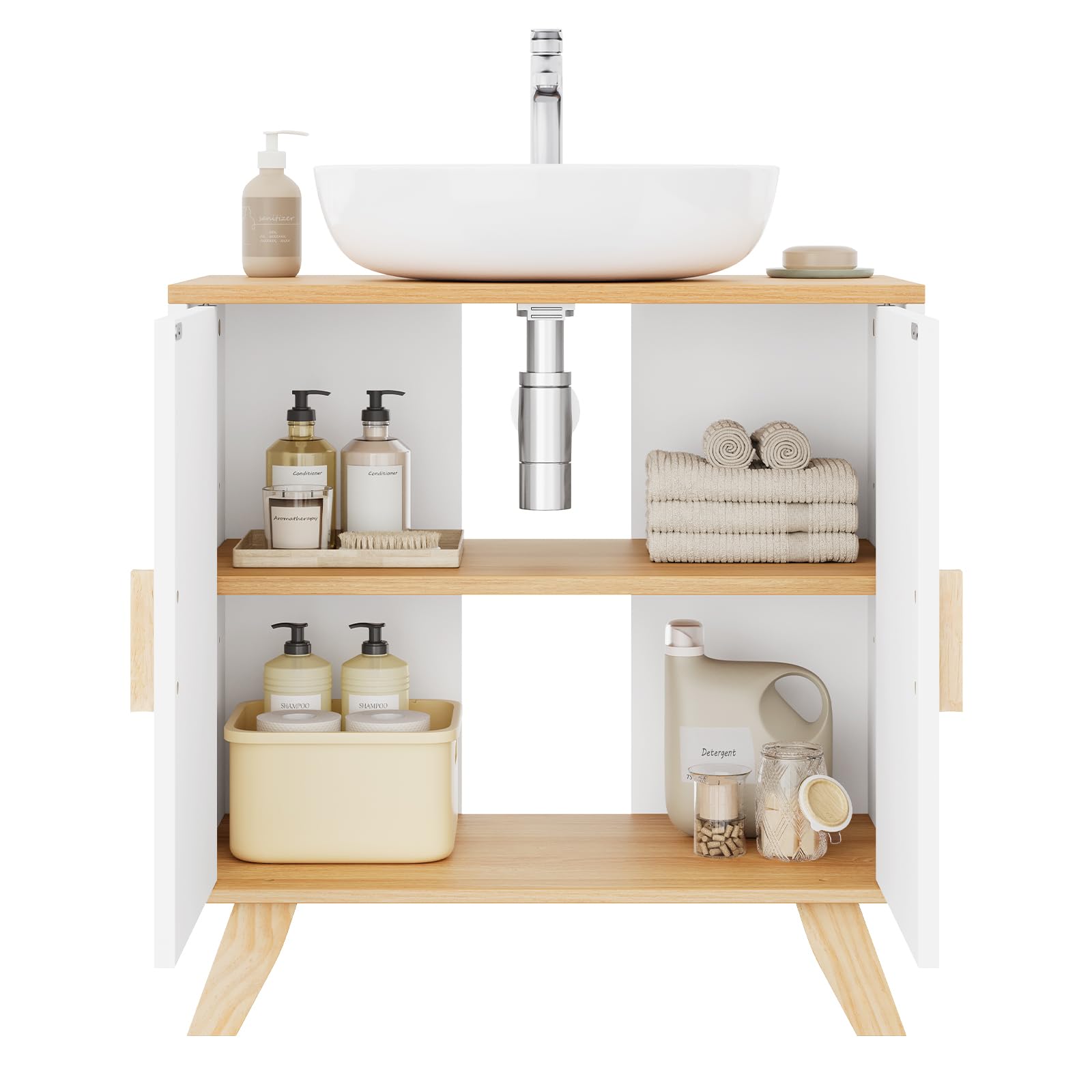 EUGAD Waschbeckenunterschrank Unterschrank Badezimmerschrank Waschtisch Badschrank mit 2 Türen 60 x 30 x 60 cm Weiß
