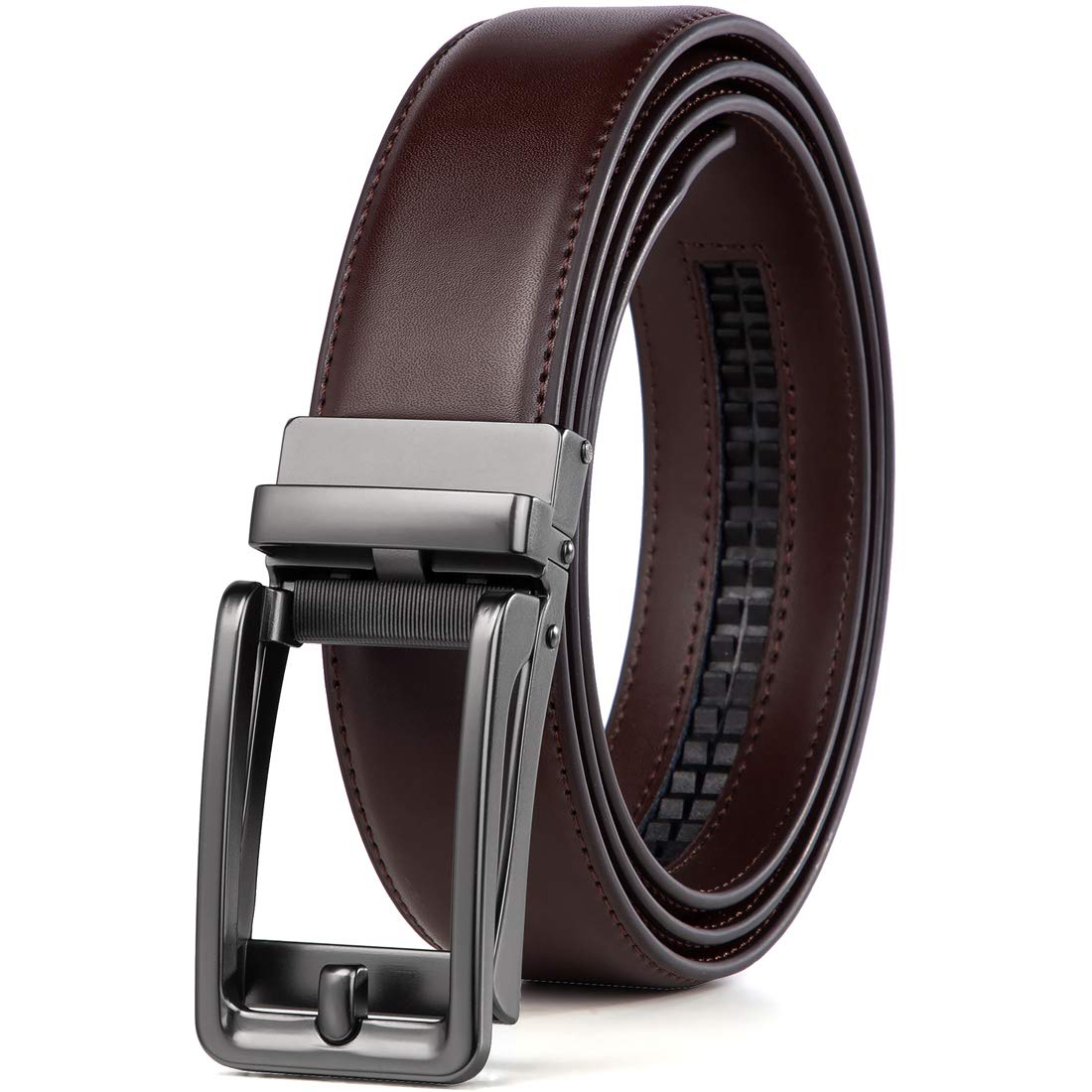 Founders & C Men's Leather Ratchet Comfort Click Belt Dress with Slide Buckle -Adjustable Trim to Fit
