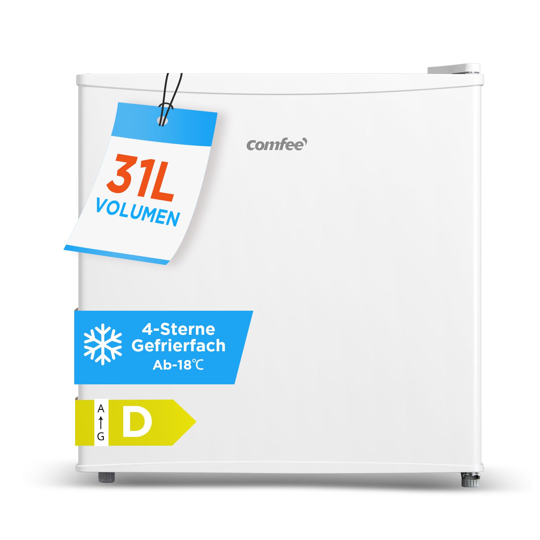 COMFEE RCU40WH3EU(E) 31L Mini Gefrierschrank (-24℃) mit Inverter-Kompressor, D-Energieeffizienz, 4-Sterne-Gefrierleistung, Leise 39 dB, Kompakter Tisch Gefrierschrank für Büro, Küche, Studentenhaus