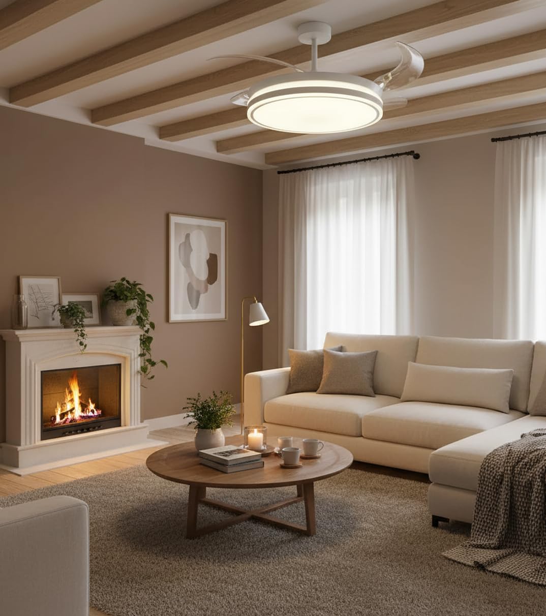 BEL AIR HOME - Ventilador de Techo con Aspas Retráctiles, Motor DC Silencioso, Luz LED 36W 3 Temperaturas de Color, Mando a Distancia, Modo Invierno, Diseño Moderno (BLANCO)