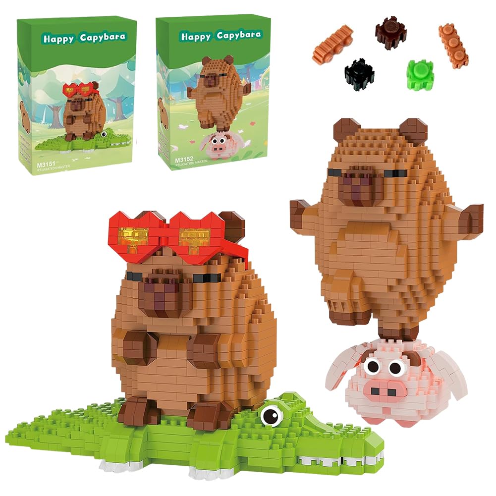 Capybara Building Blocks Set 2PCS Capybara Building Sets Mini Animal Bricks Cartoon Creative DIY Educational Toy for Stress Relief Children Christmas Bricks Gift — image 1