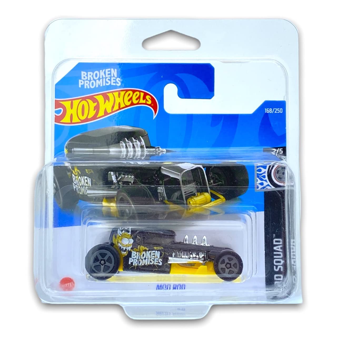Hot Wheels Mod Rod (Black/Yellow (Broken Promises)) 2/5 Rod Squad 2022 - 168/250 (Short Card) *** COMES IN A KLAS CAR KEEPER PROTECTIVE COLLECTORS CASE *** HCV17