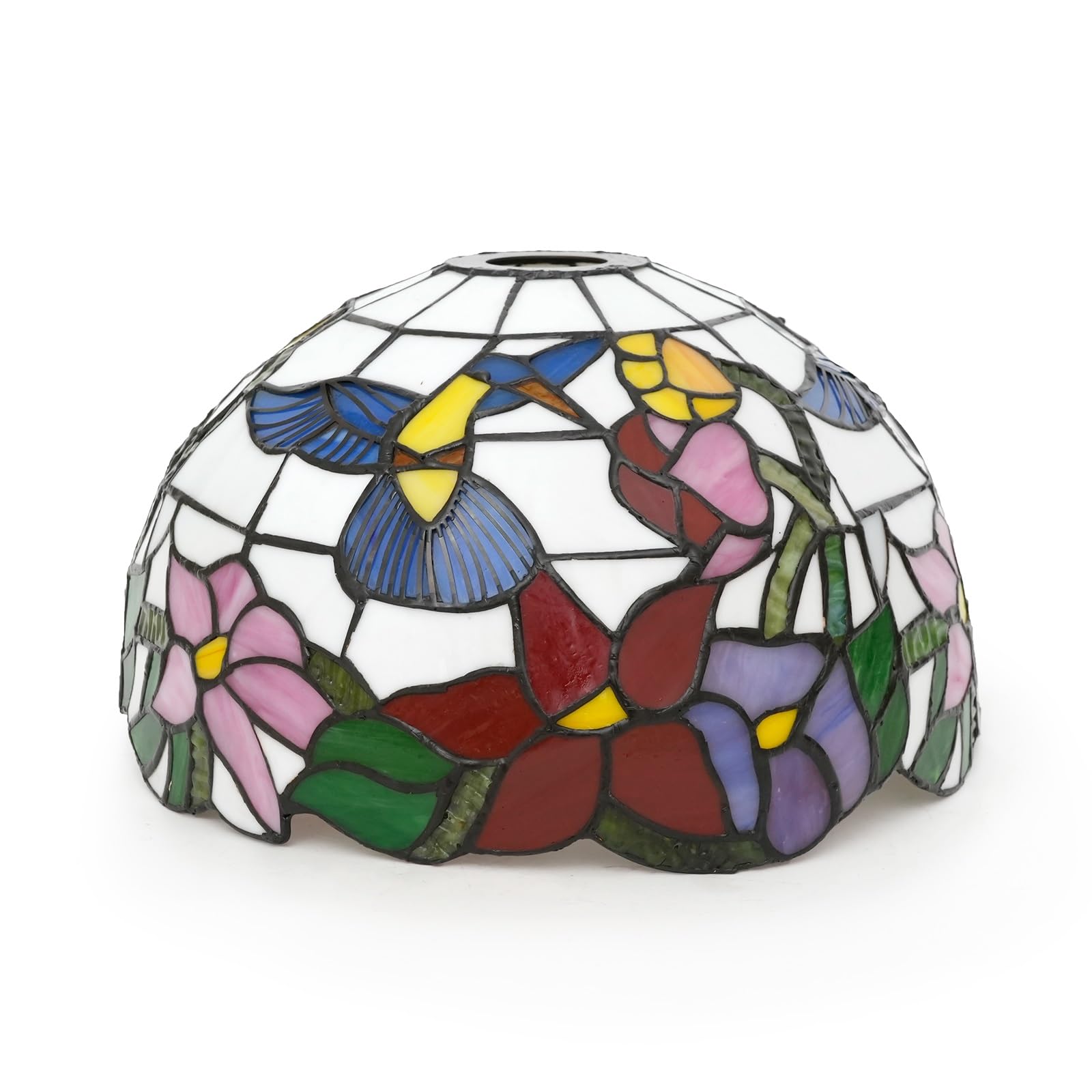 HJRegaFimu Shade Replacement 12" Bird Flowers Stained Glass Lamp Pastoral Art Decor Large Opening Lampshades For Bedroom Living Room Restaurant