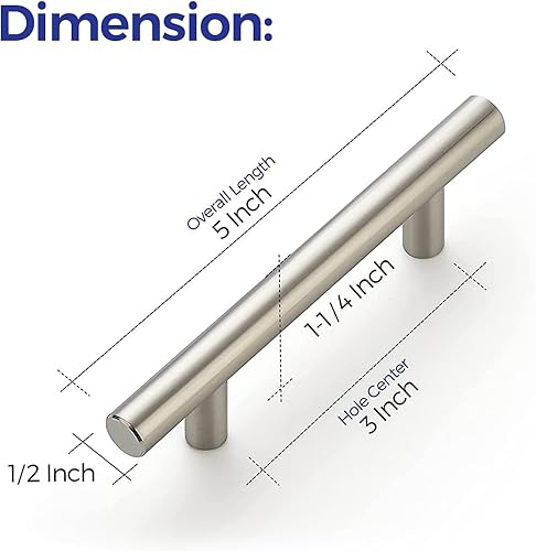 Miniatura 3 de Paquete de 15 tiradores de gabinete de 5 pulgadas de acero inoxidable en níquel cepillado para armarios de cocina, manijas de gabinete de 5 pulgadas