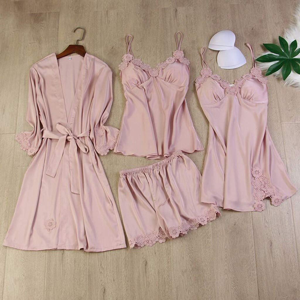 Set di biancheria intima sexy da donna Lingerie Canotta Natale Regalo di San Valentino Set pigiama con vestaglia Indumenti da notte in raso Indumenti da notte da donna Indumenti da notte Chemise sexy