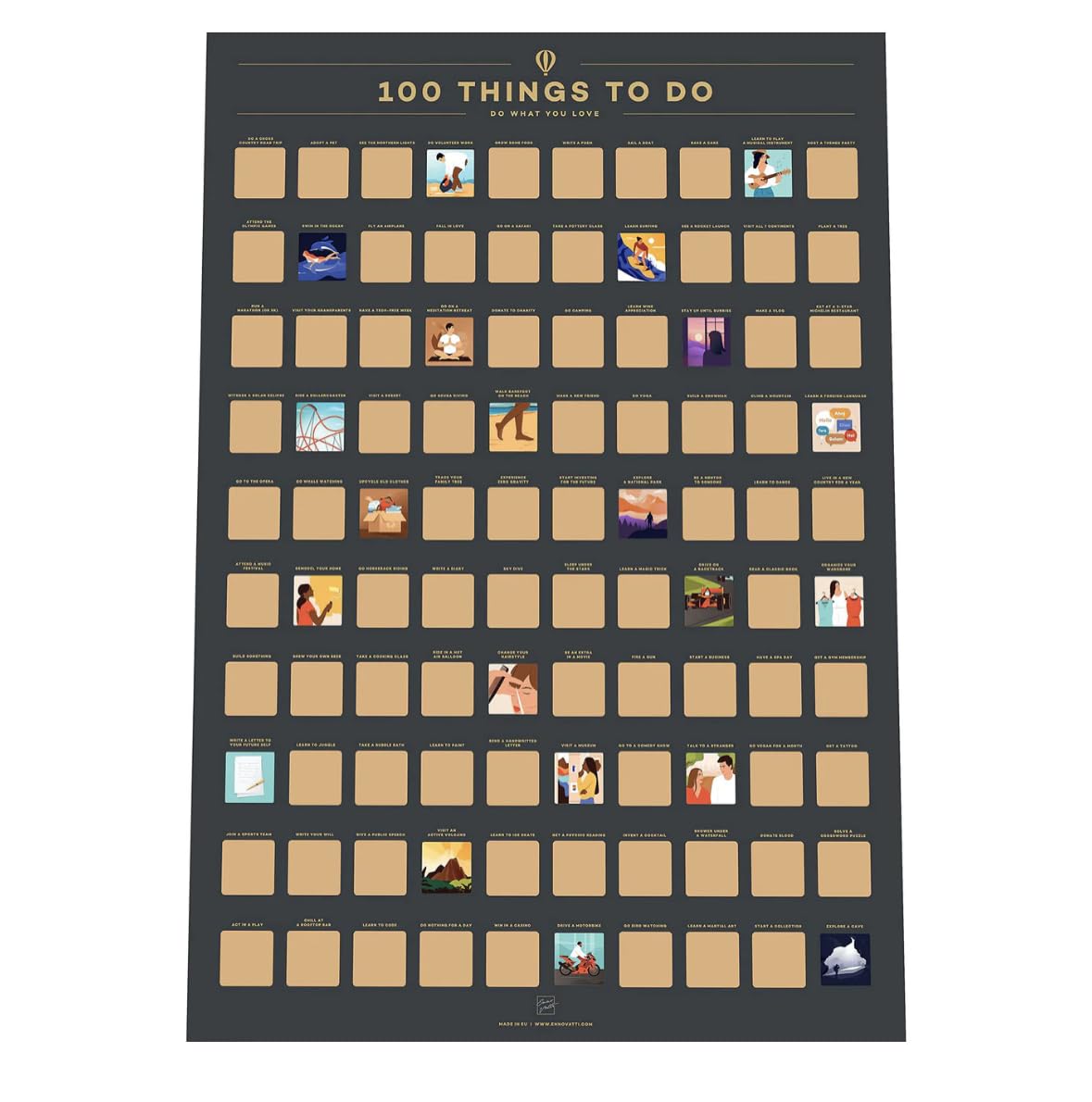 100 Things to Do Scratch Off Poster - Inspiration For Fun and Meaningful Activities (42 x 59.4 cm)- Great Gift For Christmas, Easter, Valentine's Day, Anniversary, Birthday