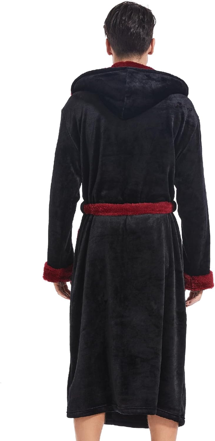 Inner Wish Mens Hooded Robe, Plush Long Bath robes Cozy Warm Bathrobe Fuzzy male Spa Robe With Pockets - Image 3