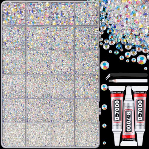 Image of 30000Pcs Resin Jelly Rhinestones with Tweezers for Bedazzling, Transparent AB Flatback Gems, Crystal with 3Pcs 10ml B7000 Jewelry Glue for Crafting Clothing Tumblers Shoes Fabric Nail Art Makeup