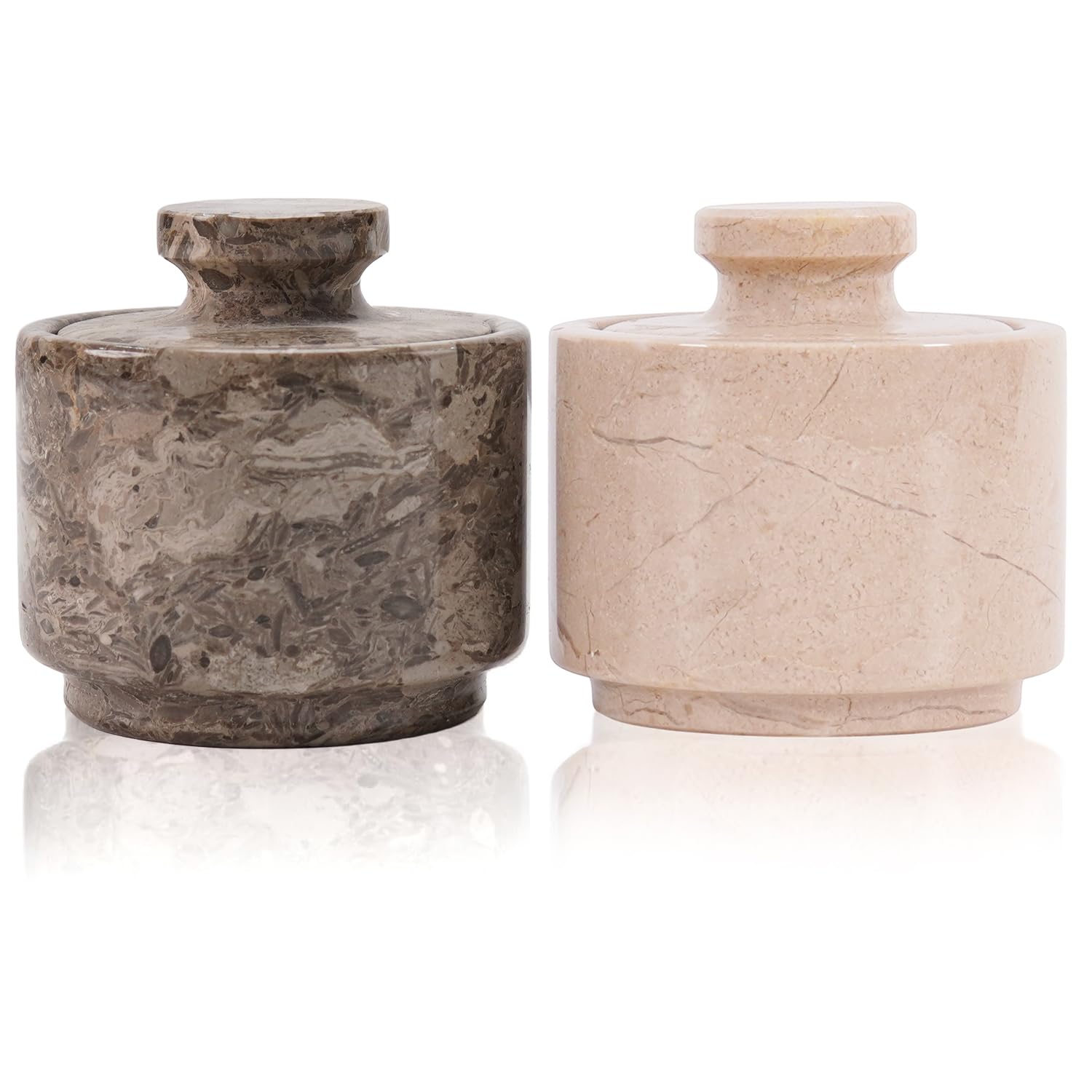 MARBLOUS KRAFTS Marble Salt Cellar 3" Oceanic and Verona Celtic Salt and Spices Bowl for Kitchen & Home Storage Décor, Sea Salt Holder with Lid Storage Container — image 1