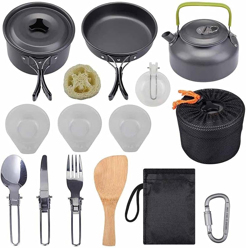 Portable Camping Cookware Set Outdoor Cooking Pots Set Water Kettle PanTableware Kit Kitchen Utensils Hiking Picnic Supplies