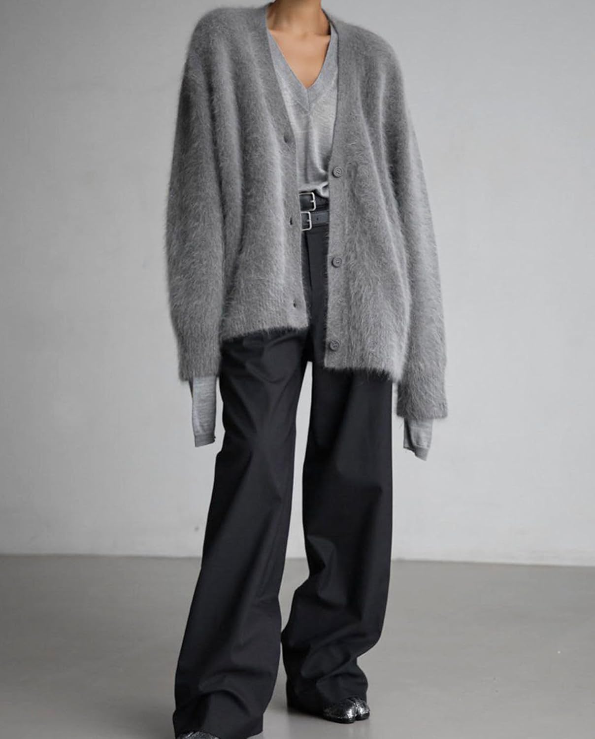 Womens Fuzzy Cardigan Sweaters V Neck Long Sleeve Button Down Trendy Oversized Slouchy Knit Sweater Coats - Image 3