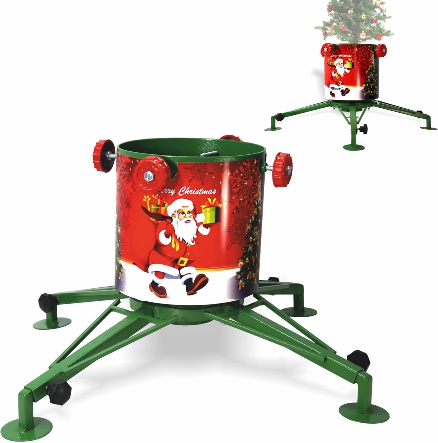 FEBTECH- Christmas Tree Stand for Real Trees & Artificial Trees Upto 8 to 16 ft- Heavy Duty Christmas Tree Stand with 8" Wide Water Savior Cylinder- 22 to 45 Inch Adjustable Leg Span Live Tree Stand
