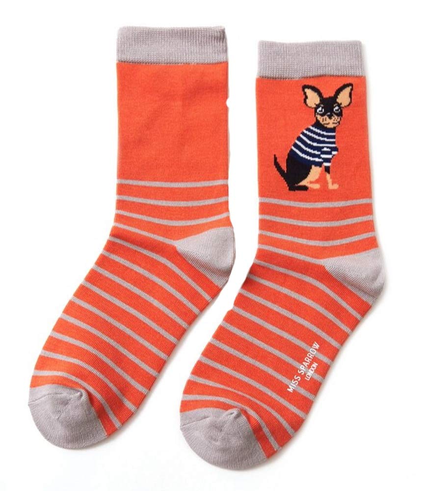Lilyrosa Women's Orange Chihuahua Dogs Socks 4-7 Bamboo 1 Pair (Orange)