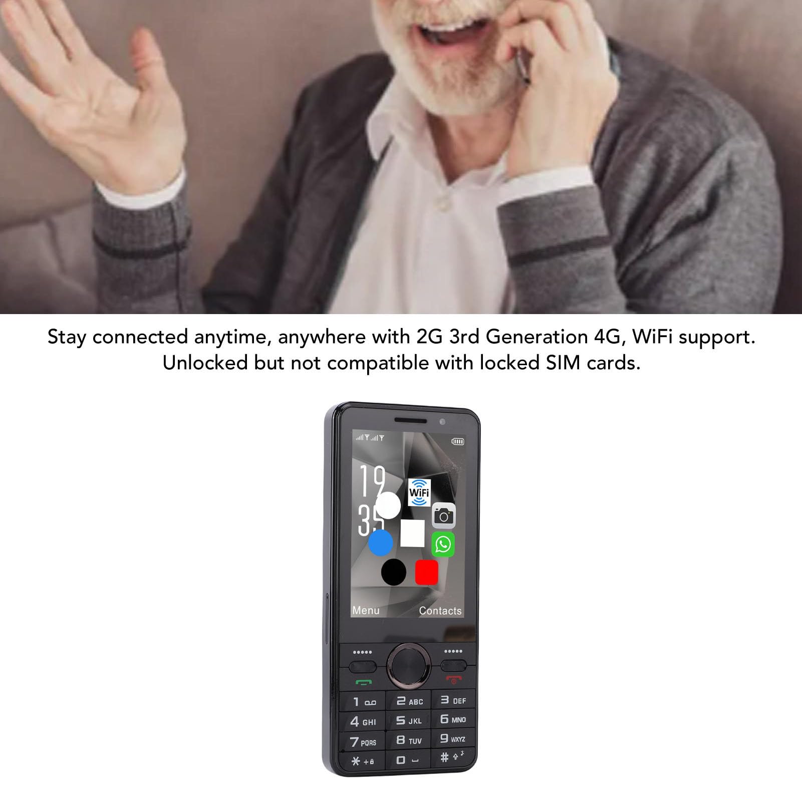 Tonysa Telefono Sbloccato 4G 2G 3G 4G Telefono Cellulare Doppia Scheda SIM Touch Screen HD da 3,5 Pollici Tasti Grandi WiFi Bluetooth 8.1 con Batteria da 2500 MAh per Anziani Viaggi (BLACK)