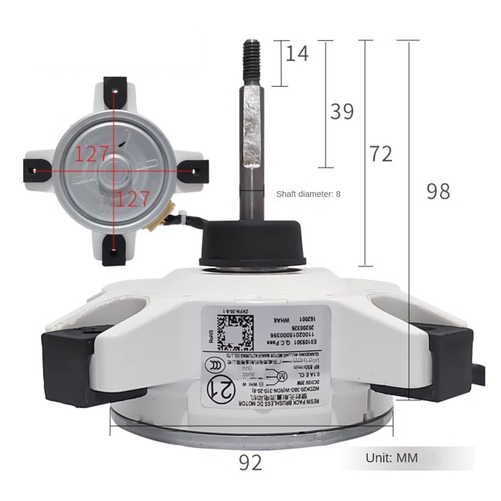 Compatible con Midea WZDK20-38G-W DC310 20W RDN-310-20-8, Piezas de Motor de Ventilador de CC for Unidad Exterior de Aire Acondicionado