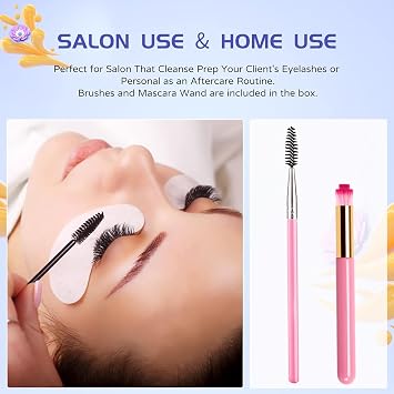 Eyelash Extension Cleanser, Eyelash Extension Shampoo For Eyelashes Cleansing and Extensions, Gentle Lash Shampoo 60ml + Brush + Mascara Wand, Paraben & Sulfate Free Lash Cleanser For Salon & Home Use