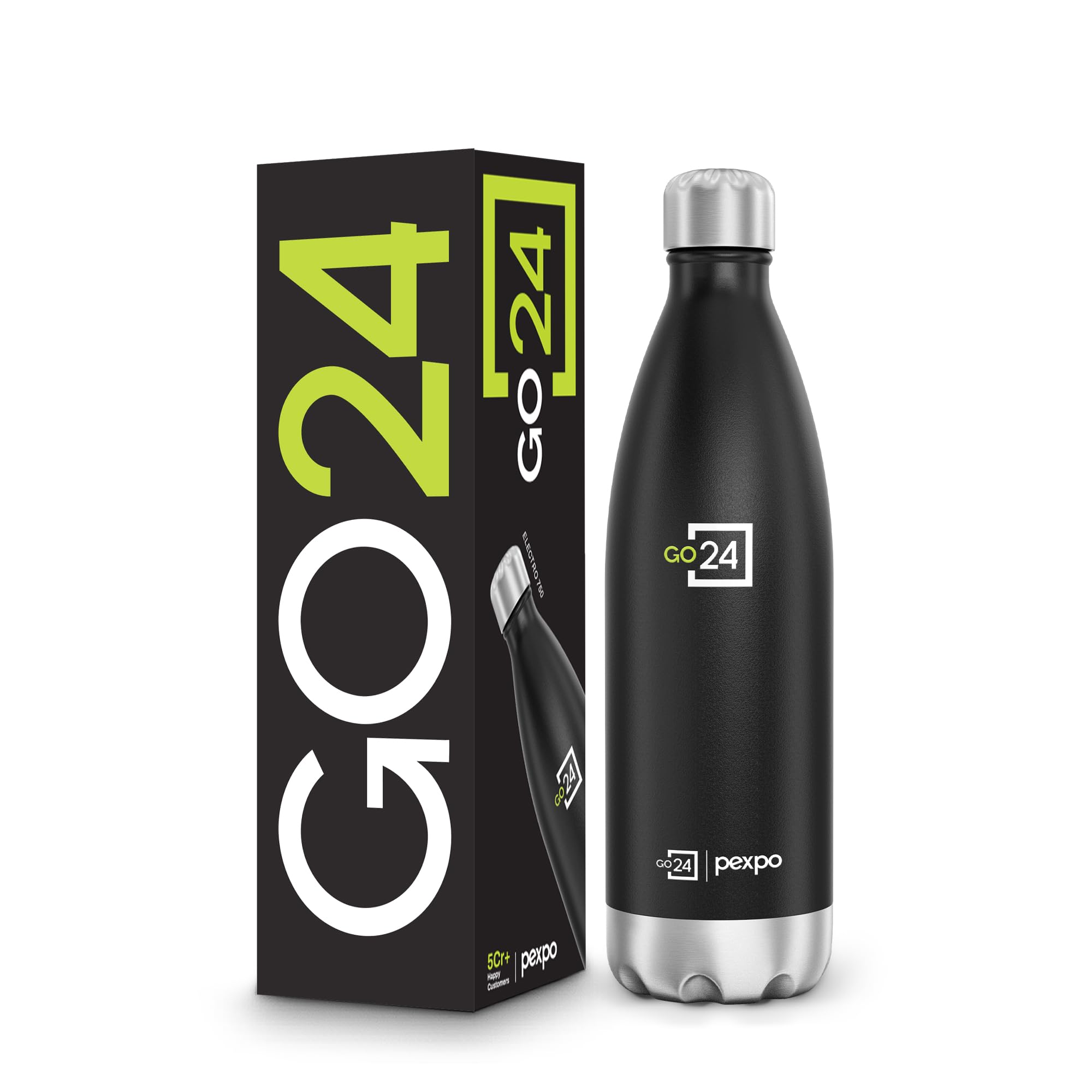 Go24 pexpo Stainless Steel Water Bottle Electro Knight Black 750ml