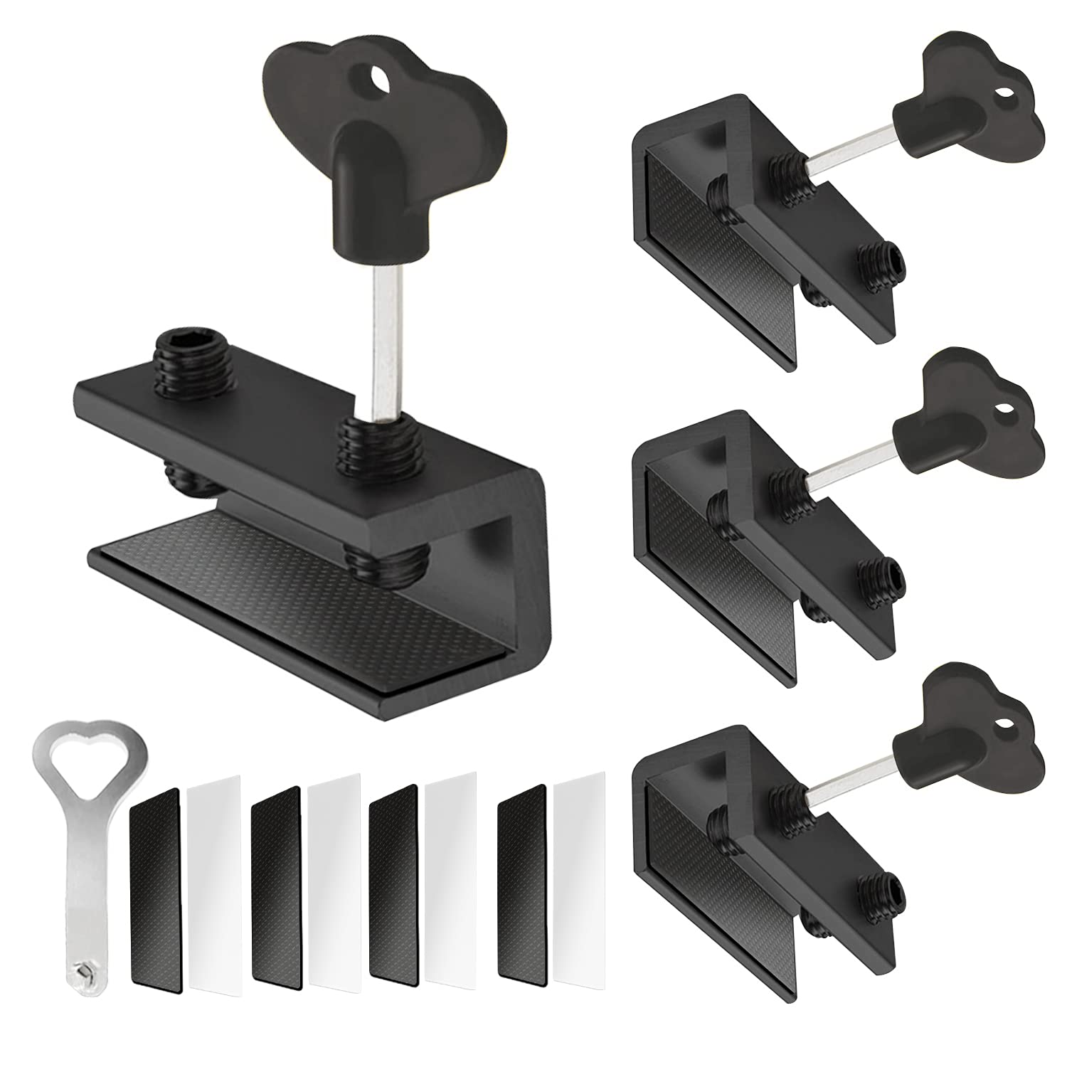 Tahikem Window Locks, 4 Sets Sliding Window Double Locks with Key, Adjustable Aluminum Window Stoppers, Security Window Locks for Vertical & Horizontal Slide Windows (Black)