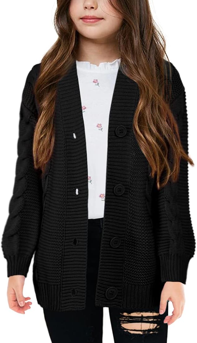 Apbondy Girls Cable Knit Cardigans Button Down Long Sleeve Chunky Sweater Outerwear