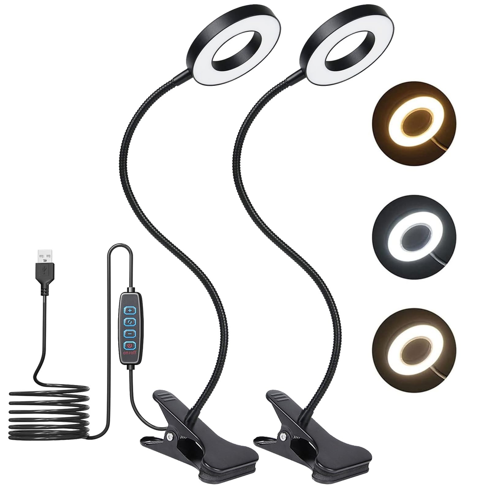 bestyks 【 2-Pack】 LED Clip Light, Desk Clamp Lamp 10 Dimmable Brightness 3 Light Modes, 360 Degree Flexible Gooseneck Clip Lamp for Reading, Painting, Craft, Studying [Energy Class A]