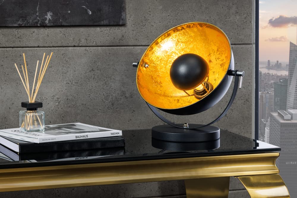 invicta INTERIOR riess-ambiente Moderne Tischlampe STUDIO 40 cm schwarz gold E27 Lampe mit Blattgold Optik Tischleuchte Studiolampe schwenkbar Wohnzimmerlampe