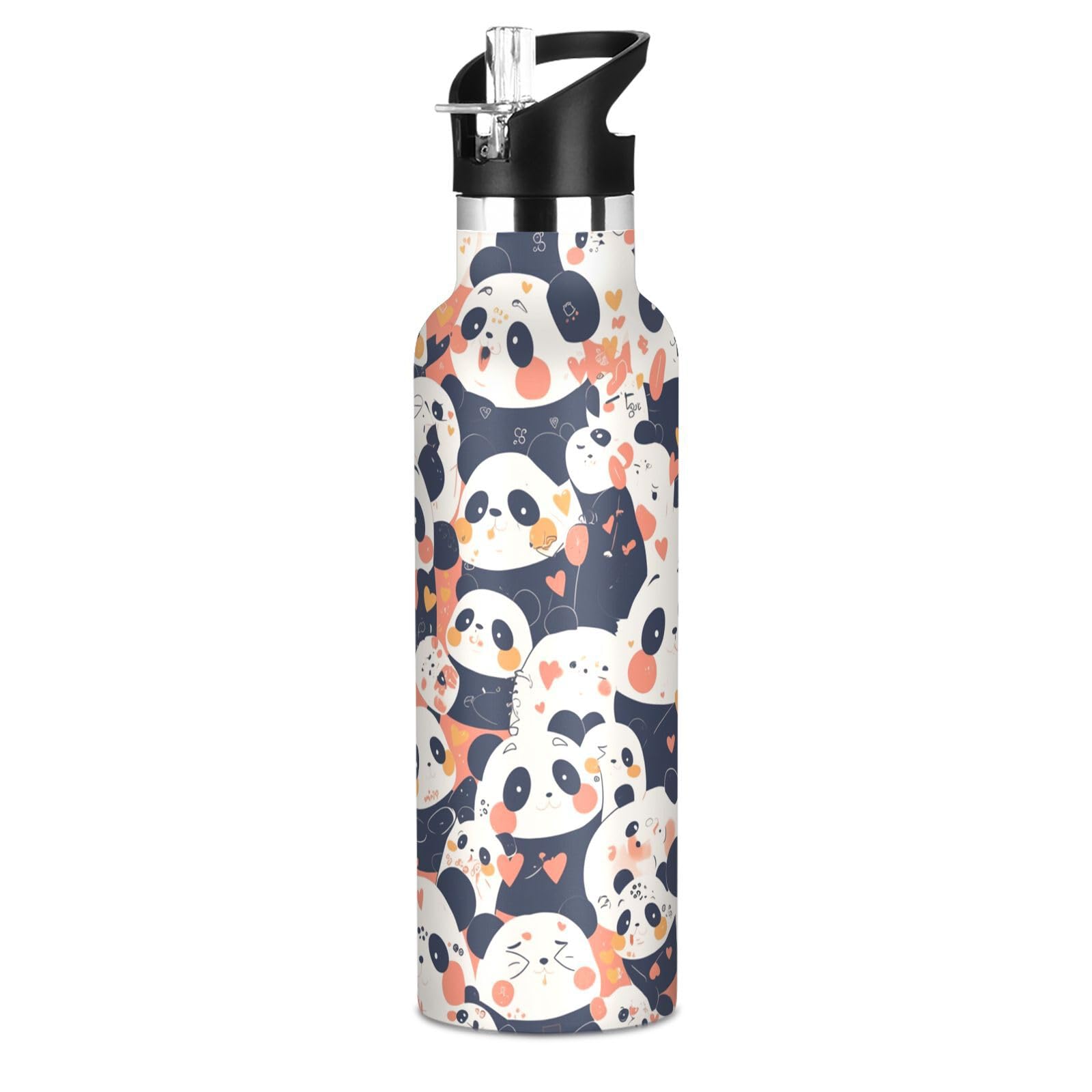 Kaaviyo Boys Pattern Playful Pandas Cute Water Bottle Stainless Steel Jug Insulated Vacuum Cup For Girls(600Ml)