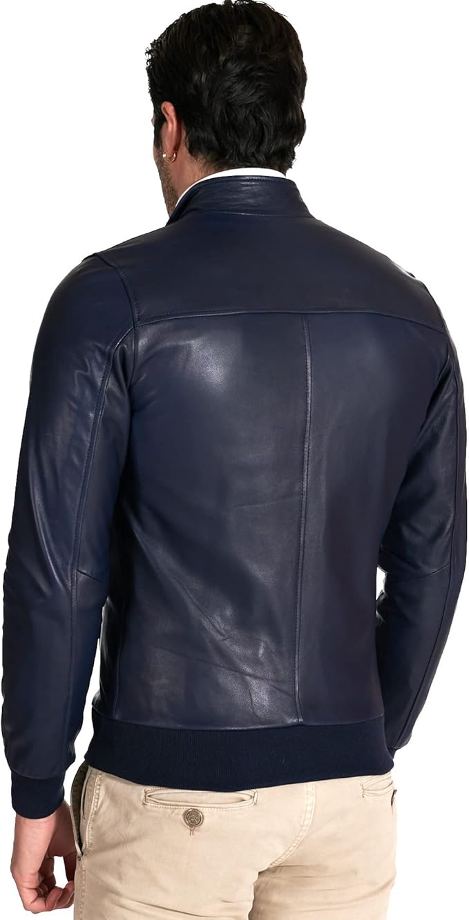Giubbotto Bomber in Pelle Blu per Bambini | D'Arienzo