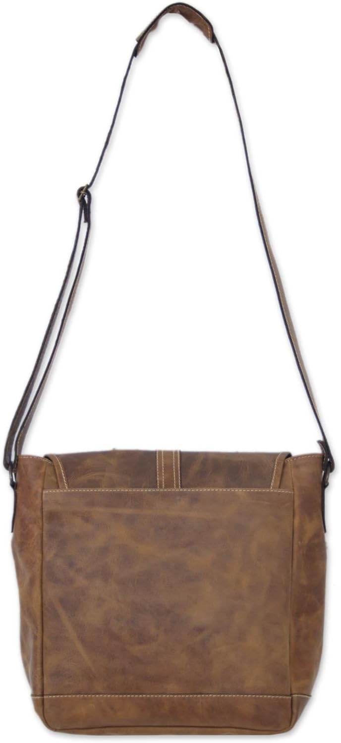 NOVICA Artisan Handmade Leather Shoulder Bag Mexican Brown Cognac Solid Mexico 'Crazy Summer'