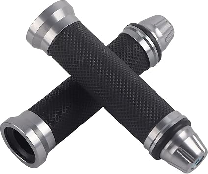 Handle Grips Motorcycle CNC Aluminum Rubber Handlebar Hand Grips Universal for 7/8 Inch Handle Bar Bike Bicycle ATV Motorcycle 1 Pair Left Right Bar GripsTitanium