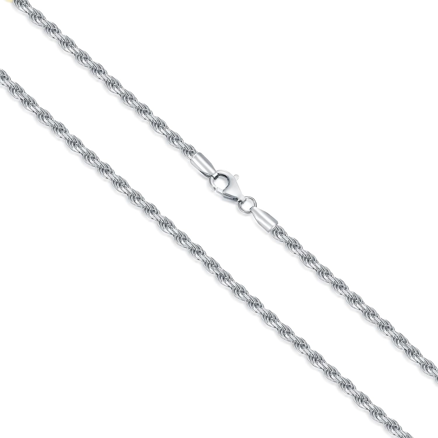 Dacc & Aya Authentic 925 Sterling Silver Rope Chain for Men & Women Diamond Cut Sterling Silver Braided Twist Chain with Lobster-Claw Clasp, Sturdy, Shiny 1.5/2/3mm, 16-26 Inch
