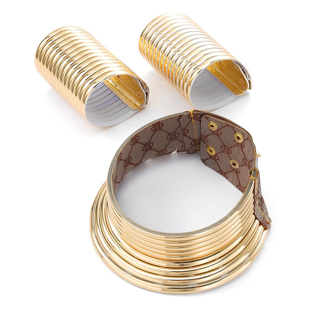 FstrendAfrican National Choker Collars Gold Leather Chunky Punk Necklace Gothic Statement Necklaces Jewelry Women Girls