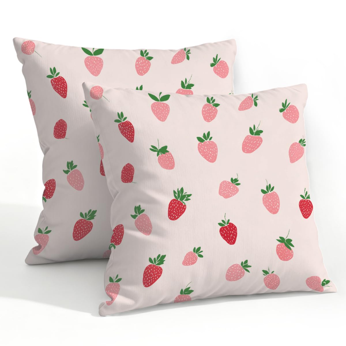 Outdoor Pillow Covers Waterproof Pillowcases 22x22in Set of 2 Cute Strawberry Decorative Throw Cushion Case for Couch Sofa Garden Patio Furniture