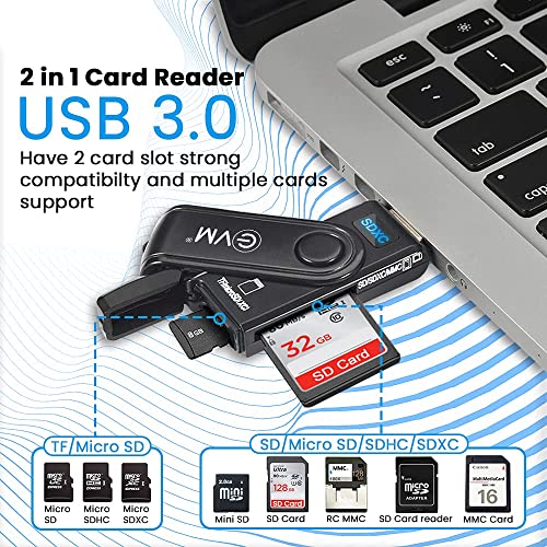 Image of EVM 2in-1 Card Reader - USB 3.0 Memory Card Adapter with Dual Slot - SD & Micro SD Cards Supported - 3 Years Warranty (EVM-CR-003)