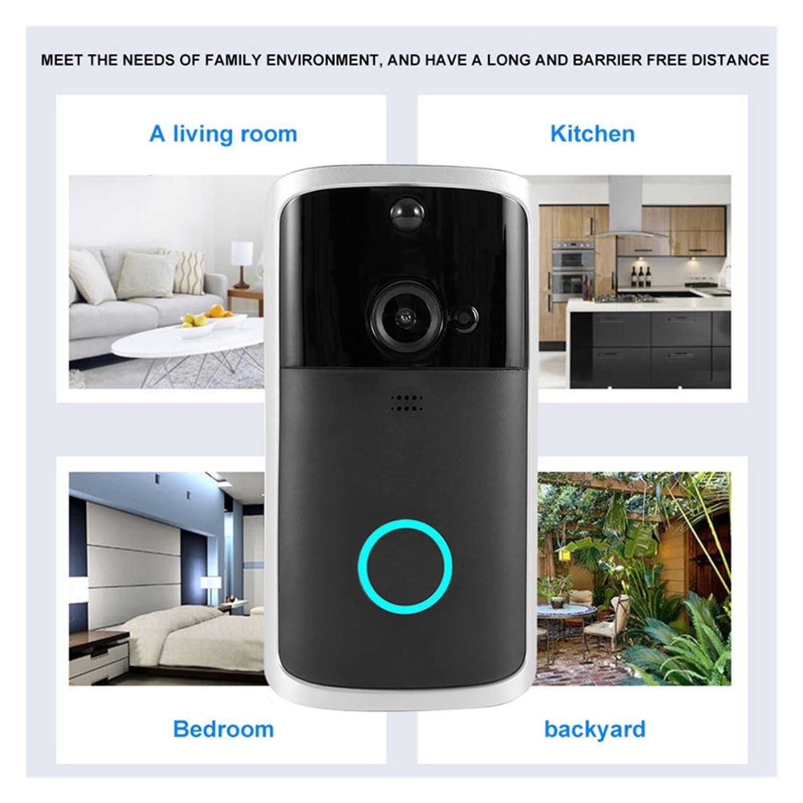 Videocitofono Wifi, Videocitofono Campanello senza fili Smart Videocamera Citofono citofono con rilevamento del movimento Impermeabile for la sicurezza domestica per la sicurezza domestica(Blue regula