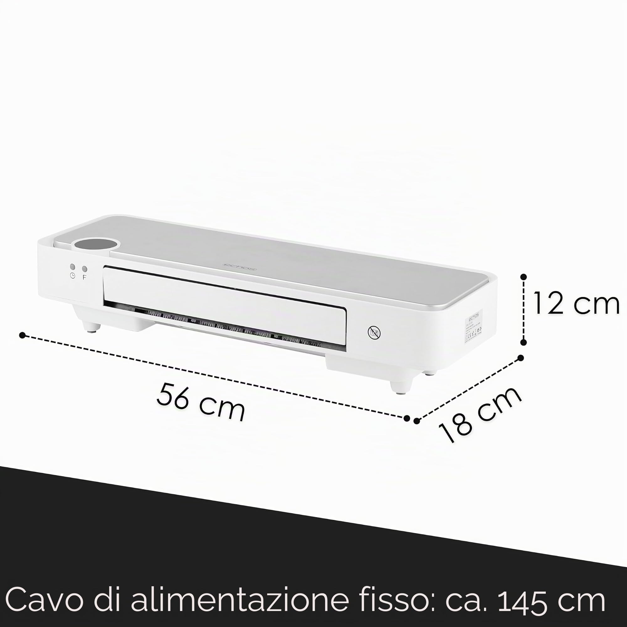Echos Termoventilatore da Parete | Timer 12h | 2000 Watt | A risparmio energetico | Telecomando | Elemento riscaldante in ceramica | Mini riscaldatore | 2 livelli di potenza | Riscaldatore a raggi |