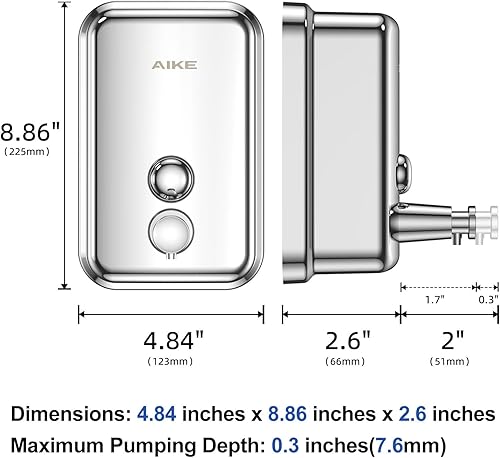 Miniatura 4 de AIKE Dispensador de jabón de bomba de montaje en pared de acero inoxidable pulido 34 onzas líquidas AK1001