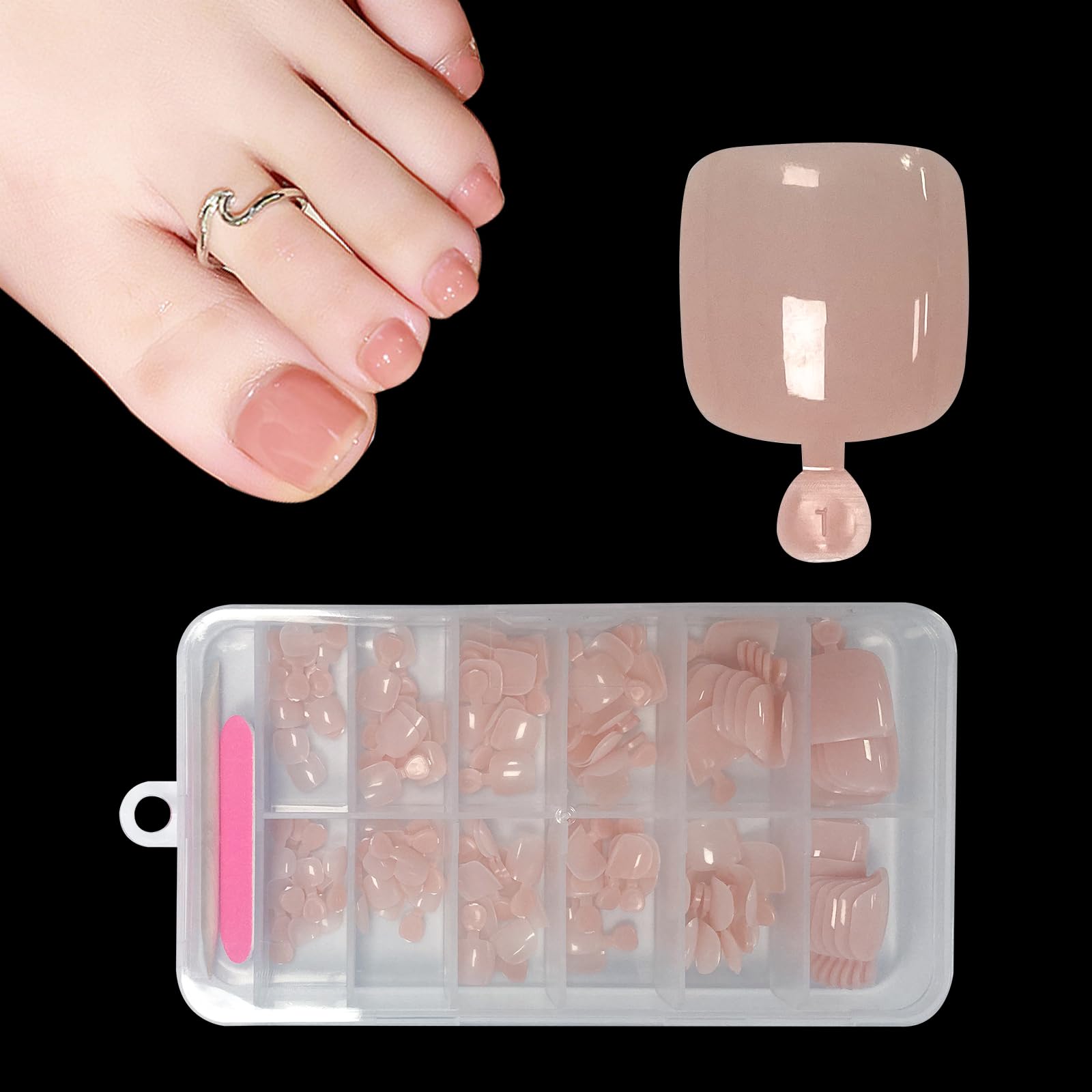 ZAHRVIA 120 Stück Künstliche Fußnägel, Französisch Künstlich Fußnägel Tips, Full Cover Acryl Zehen Nagelspitzen Fake NailsTips für Frauen (Nude Pink, 12 Größen)
