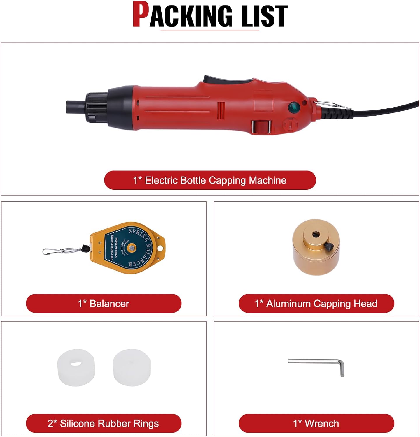 Red Handheld Capping Machine, 80W Handheld Bottle Capper Electric Bottle Capping Machine, Forward and Reverse Design, Suitable for Diameters of 10-30 Millimeters/0.39-1.18 Inches.