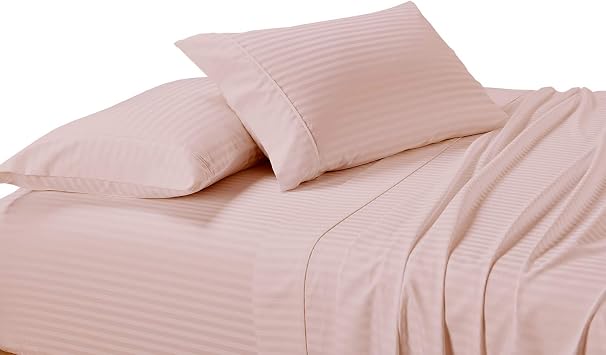 Stripes Blush 100% Cotton Unattached Cal King Waterbed Sheets 300TC 4pc Sheet Set