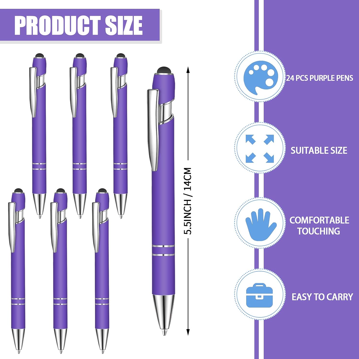 24 Pcs Blue Ink Ballpoint Pen with Stylus Tip 2 in 1 Ballpoint Pen 1.0 mm Blue Ink Metal Stylus Pen for Touch Screens Coworkers, Family, Colleagues, Office (Purple) image 2
