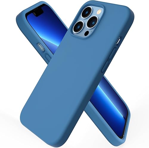ORNARTO Funda compatible con iPhone 13 Pro 6.1, silicona líquida delgada de 3 capas de goma de gel suave cubierta completa de 6.1 pulgadas, azul