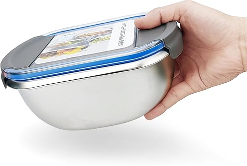 Miniatura 3 de Contenedor grande de acero inoxidable de 57.5 fl oz con tapa, contenedor de almuerzo de metal Bento para adultos, contenedor reutilizable para