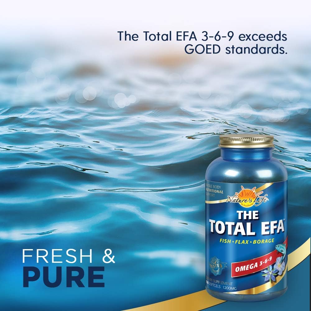 Nature's Life The Total EFA Fish Oil w/Organic Flaxseed & Borage Oils | 1200 mg | Skin, Heart & Memory | 180 Softgels