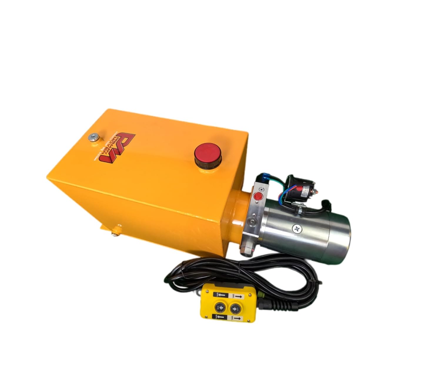 DLH 12Vdc Hydraulic Pump for Dump Trailer – Single Acting Hydraulic Power Unit - Dump Trailer Pump 15 Quart Steel Reservoir with Remote Controller (DTP-3215S-FC)