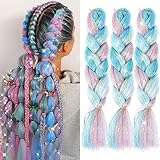 Jumbo Glitter Braiding Hair Fiber Silky Colorful Twist Braiding Hair 3pcs Highlights Glitter Tinsel Extensions Synthetic Sparkling Shiny Soft Healthy Fairy (24 Inch 3pcs)